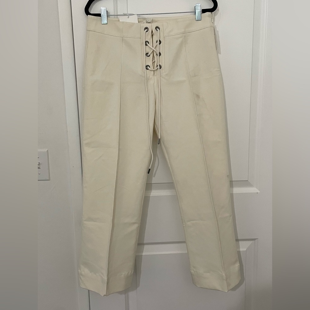 Fram Ivory Lace-Up ankle Trousers (NWT) (has small dark stain, washable)
